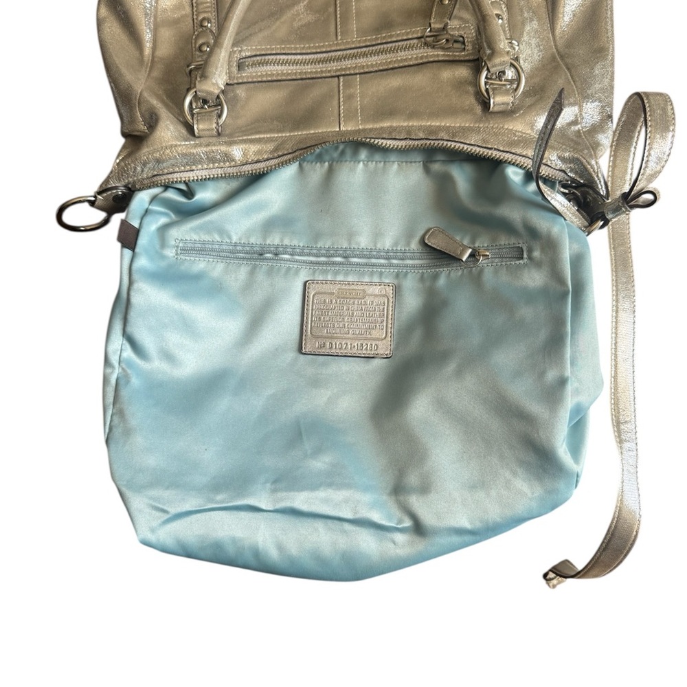 Coach Alexandra hobo bag in a metallic silver leather finish. - Picture 6 of 7